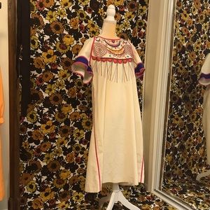 1970s Vintage Embroidered Mexican Caftan Dress